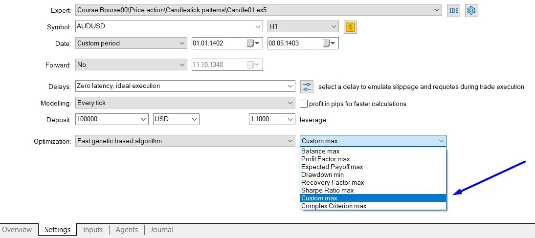 انتخاب معیار بهینه سازی سفارشی 1